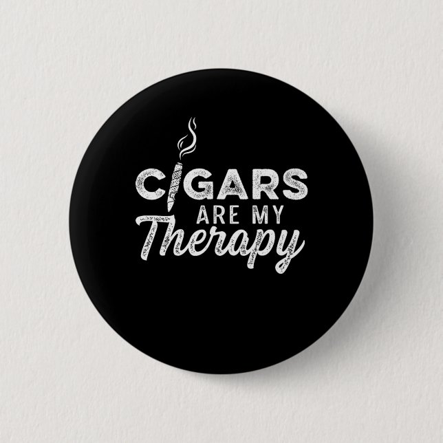 Cigars My Therapy Smoke Humidor Cigar Lover Gift Button (Front)