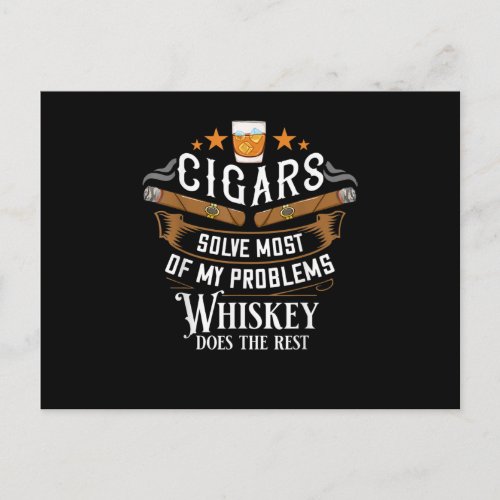 Cigars Solve Most Of My Problems Whiskey Postcard