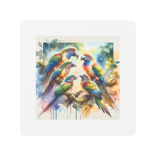 Cigua Birds in Harmony AREF11504 _ Watercolor Metal Print