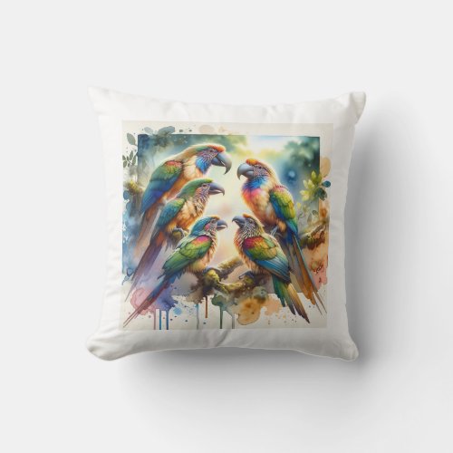 Cigua Birds in Harmony AREF11504 _ Watercolor Throw Pillow