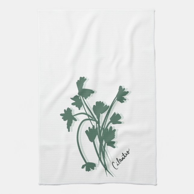 Cilantro Herb Garden Coriander Illustration Kitchen Towel (Vertical)
