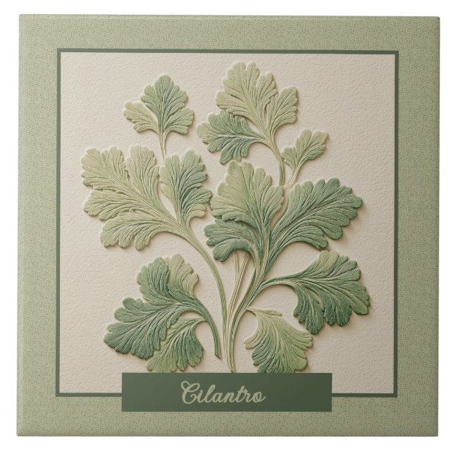 Cilantro Herb Kitchen Decor Faux Relief Ceramic Tile (Front)