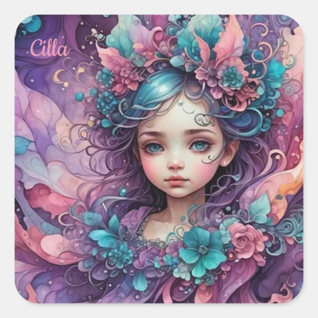 CILLA ~ WOW! Fairy Pink Blue Lavender ~ Square Sticker (Front)