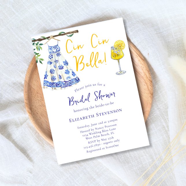 Cin Cin Bella Italy Cheers Beautiful Bridal Shower Invitation (Creator Uploaded)