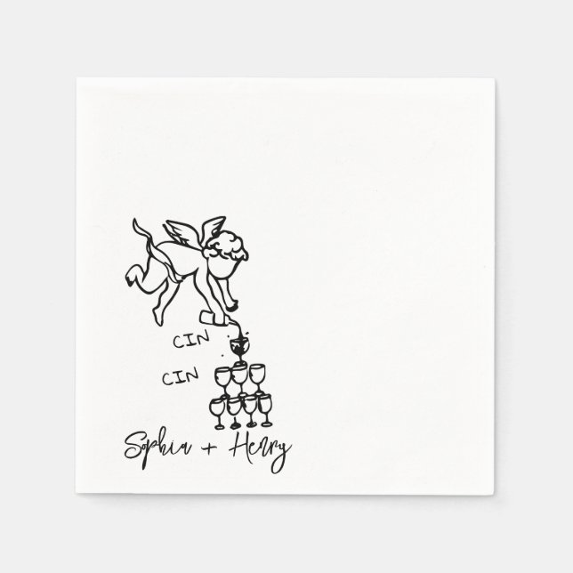 Cin Cin Cherub Hand Drawn Cupid Icon Wedding  Napkins (Front)