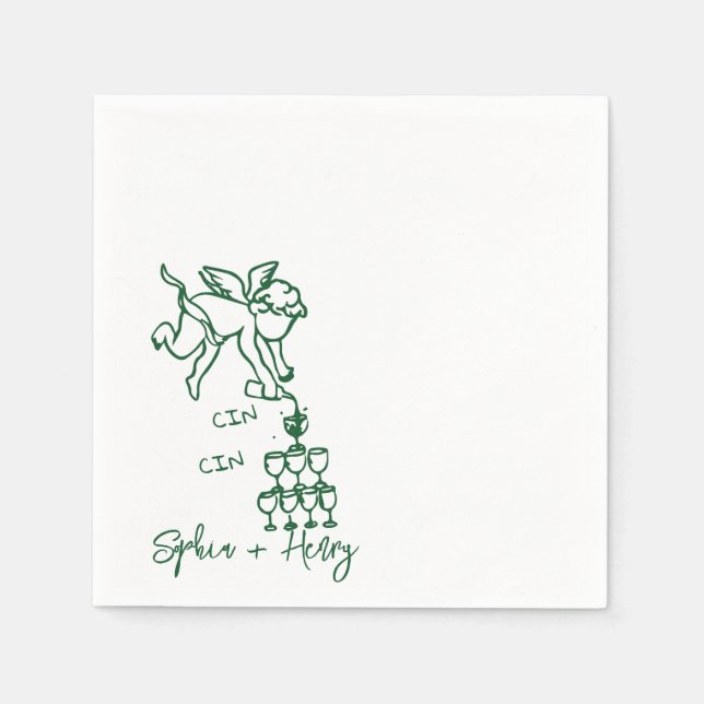 Cin Cin Cherub Hand Drawn Cupid Icon Wedding  Napkins (Front)