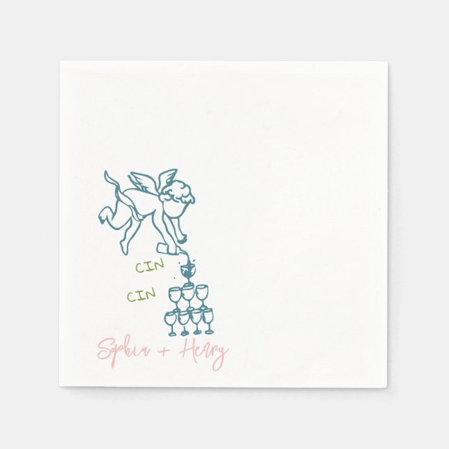Cin Cin Cherub Hand Drawn Cupid Icon Wedding  Napkins (Front)