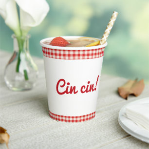 Cin Cin Italian Baby Shower Red Gingham Paper Cups
