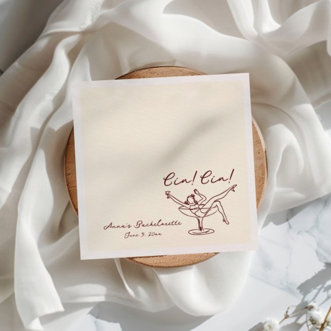 Cin Cin Maroon Hand Drawn Bachelorette Napkins (Creator Uploaded)