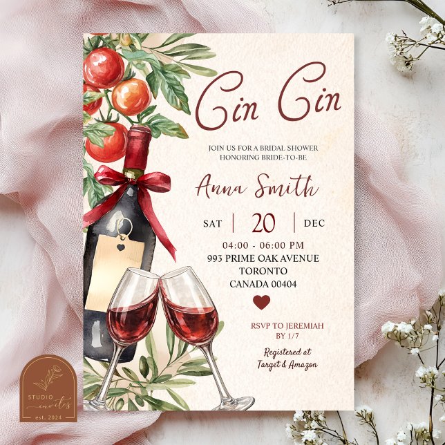 Cin Cin Wine Wine Bridal Shower Invitation (Creator Uploaded)