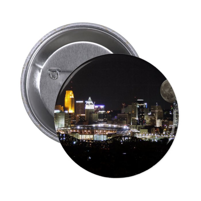 Cincinnat skyline with the moon above buttons