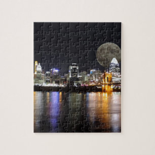 Cincinnat skyline with the moon jigsaw puzzle