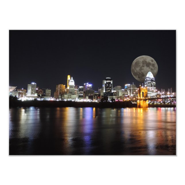 Cincinnat skyline with the moon poster (Front)
