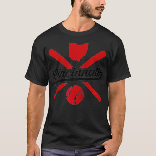 Cincinnati Baseball Vintage Ohio Pride Red Love Ci T_Shirt