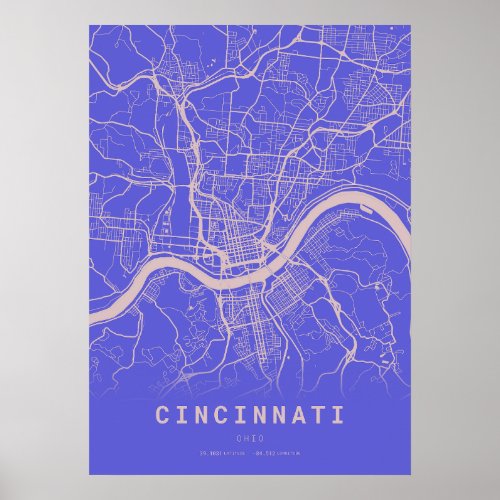 Cincinnati Blue City Map Poster