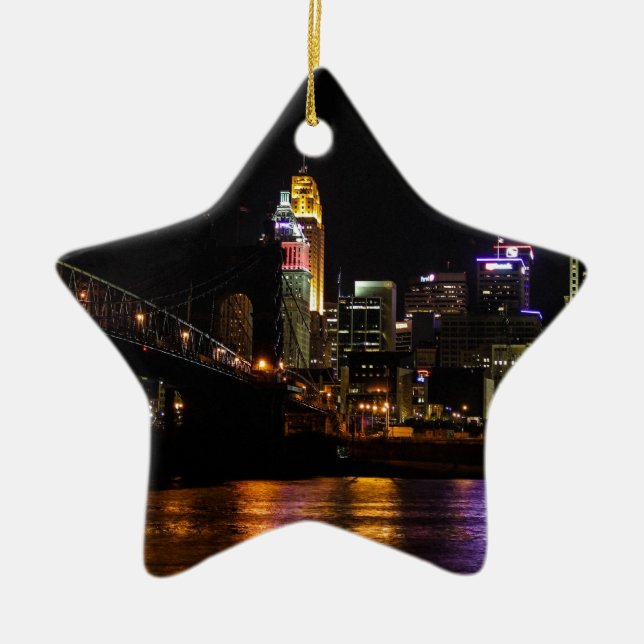 Cincinnati by Night Ceramic Ornament (Front)