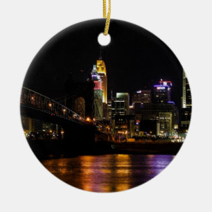 Cincinnati by Night Ceramic Ornament