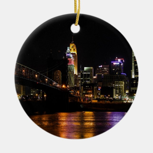 Cincinnati by Night Ceramic Ornament (Front)