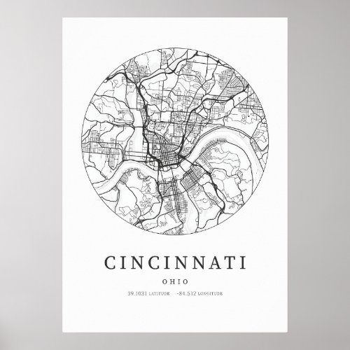 Cincinnati Cartography Map Poster