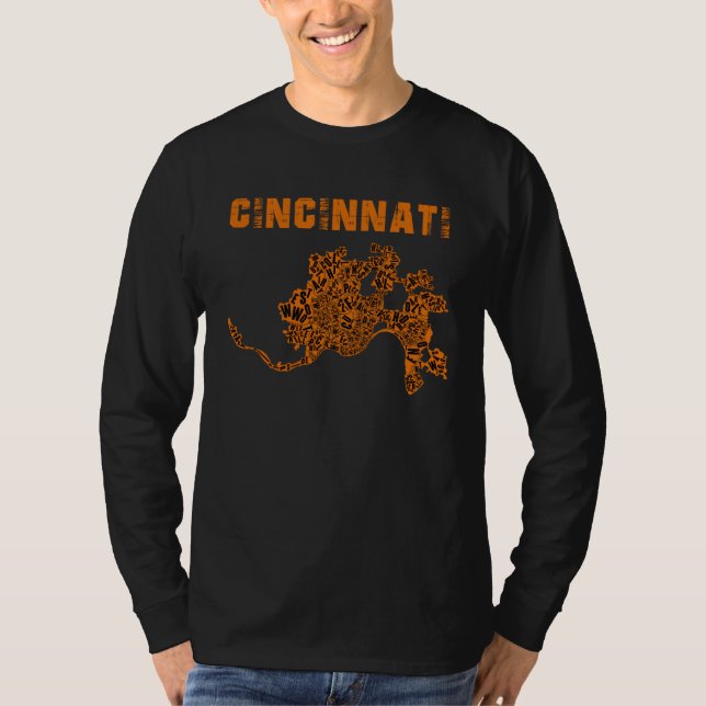 Cincinnati City Cincy Orange Map Ohio Travel Souve T-Shirt (Front)