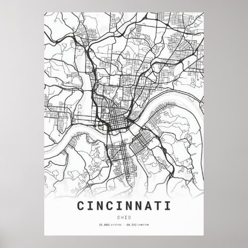 Cincinnati City Map Poster