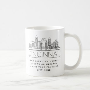 Cincinnati City Stylized Skyline   Custom Slogan Coffee Mug