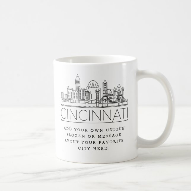 Cincinnati City Stylized Skyline | Custom Slogan Coffee Mug (Right)