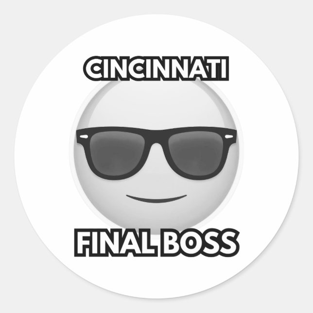 Cincinnati Final Boss Cool Emoji Classic Round Sticker (Front)