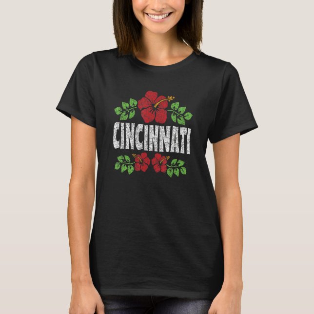 Cincinnati Flowers Distressed Color Print T-Shirt (Front)
