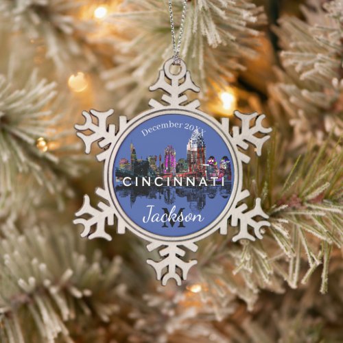 Cincinnati in graffiti  snowflake pewter christmas ornament