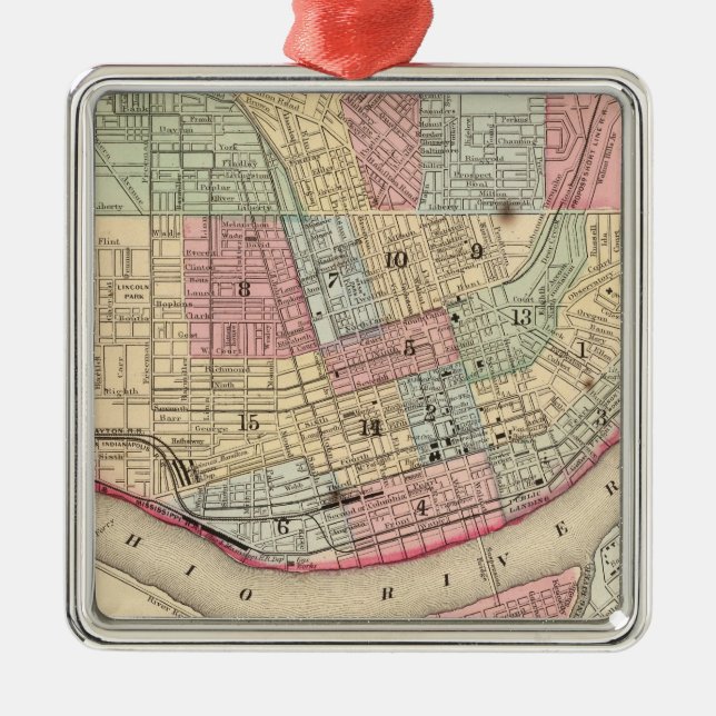 Cincinnati Map by Mitchell Metal Ornament (Front)