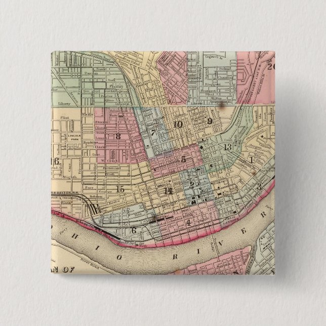 Cincinnati Map by Mitchell Pinback Button (Front)