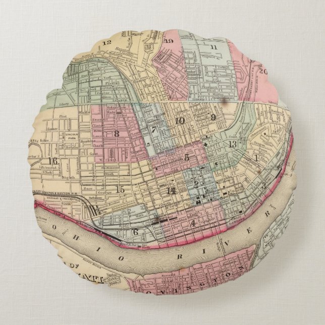 Cincinnati Map by Mitchell Round Pillow (Front)