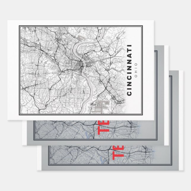 Cincinnati Map Wrapping Paper Sheets (Set)