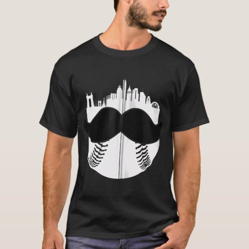 Cincinnati Moustache Baseball Skyline Red Zip T_Shirt