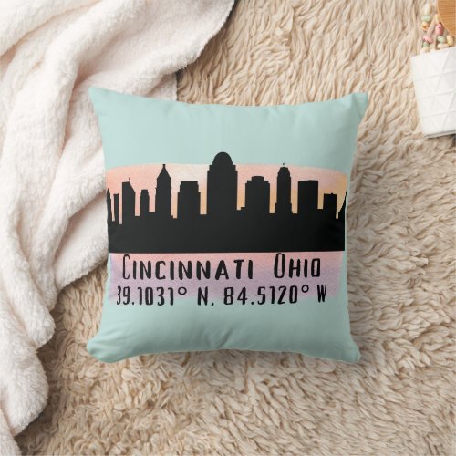 Cincinnati OH City Skyline Throw Pillow