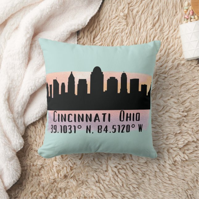 Cincinnati OH City Skyline Throw Pillow (Blanket)