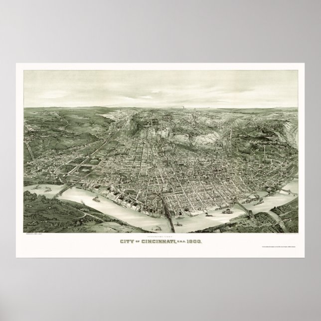 Cincinnati, OH Panoramic Map - 1900 Poster (Front)