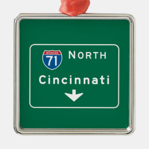 Cincinnati, OH Road Sign Metal Ornament