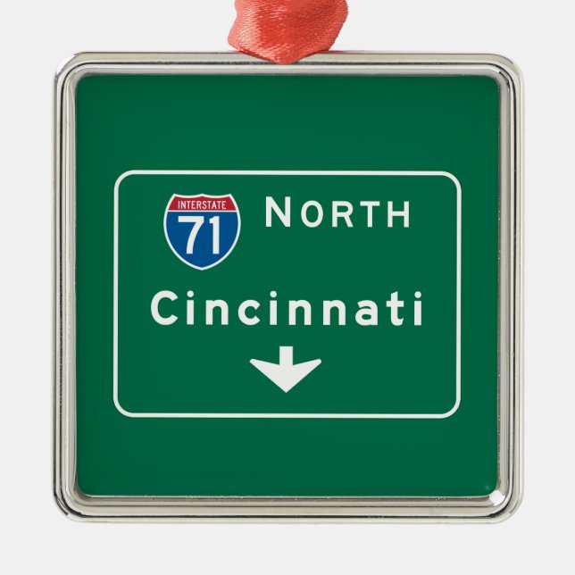 Cincinnati, OH Road Sign Metal Ornament (Front)