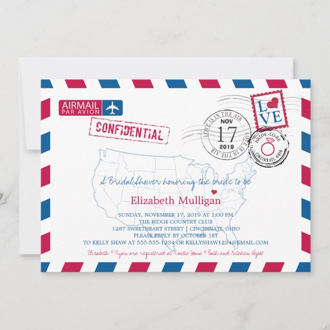 Cincinnati Ohio Airmail | Bridal Shower Invitation (Front)
