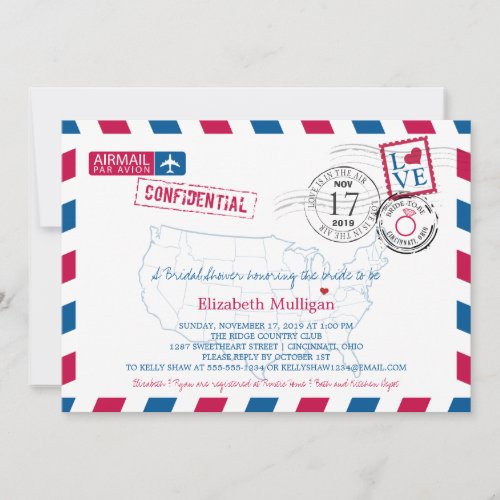 Cincinnati Ohio Airmail  Bridal Shower Invitation