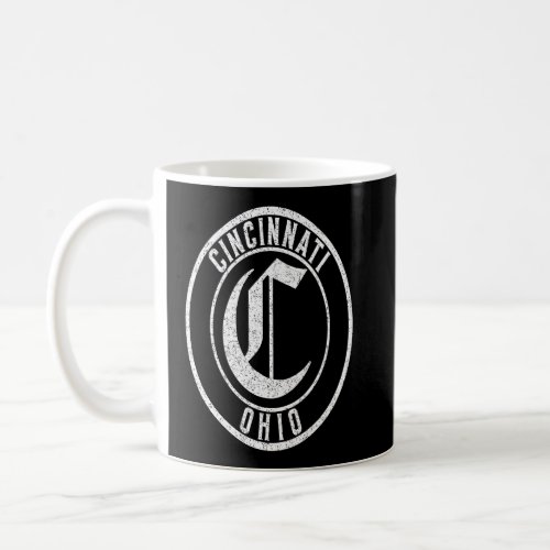 Cincinnati Ohio Circle Sign Distressed White Print Coffee Mug