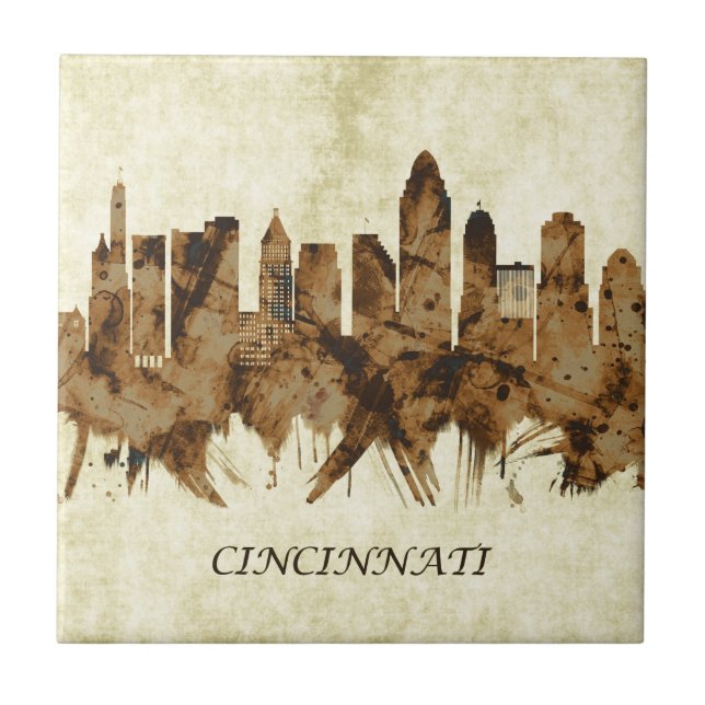 Cincinnati Ohio Cityscape Ceramic Tile (Front)