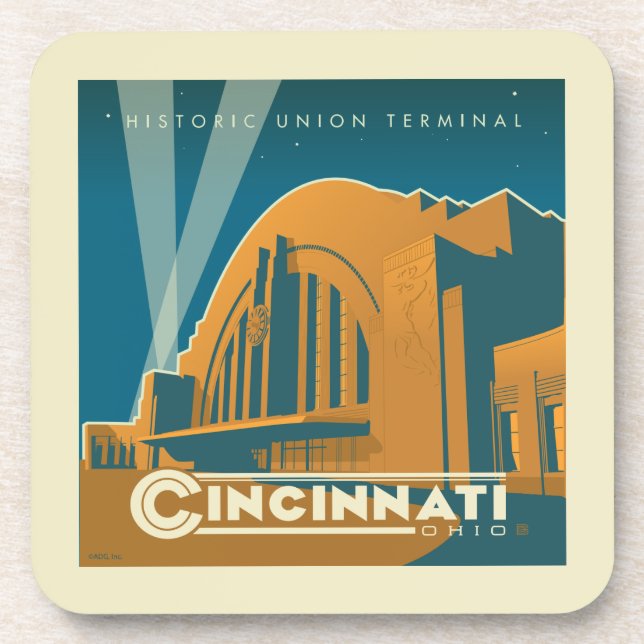 Cincinnati, Ohio | Historic Union Terminal Beverage Coaster (Front)