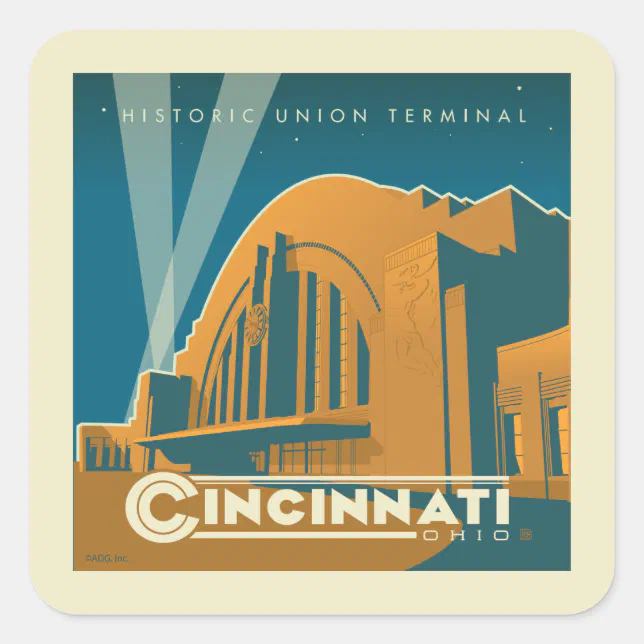 Cincinnati, Ohio | Historic Union Terminal Square Sticker | Zazzle