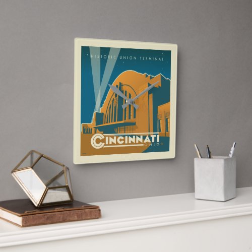 Cincinnati Ohio  Historic Union Terminal Square Wall Clock