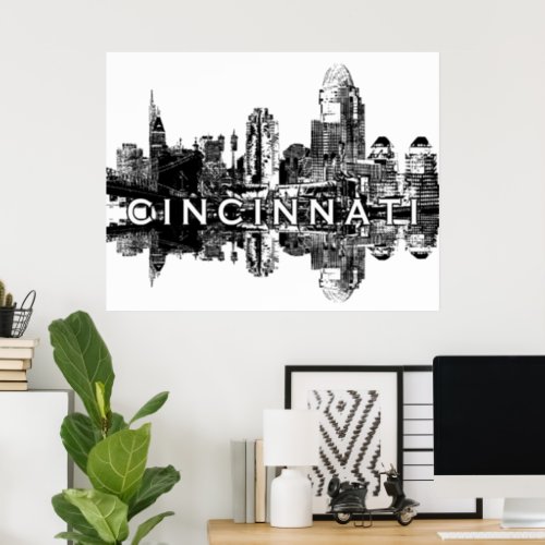 Cincinnati Ohio in black and white Poster
