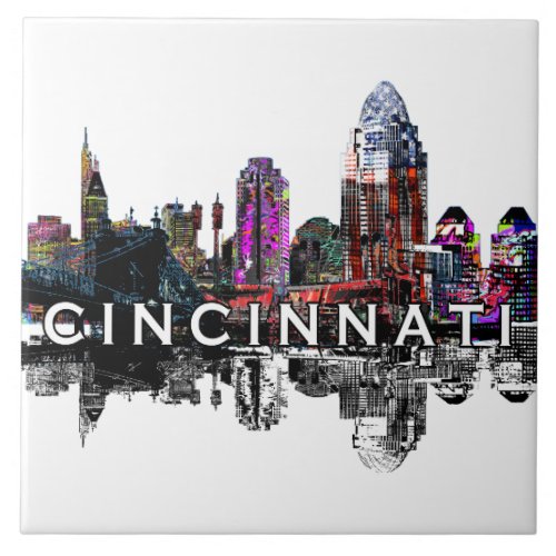 Cincinnati Ohio in graffiti Ceramic Tile