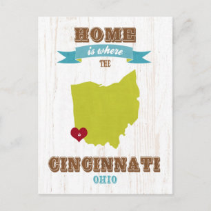Cincinnati, Ohio Map – Home Is Where The Heart Is Postcard